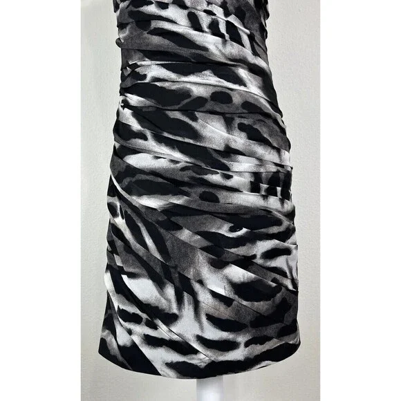 Ann Taylor Animal Print Ruched Sheath Dress Sleeveless Black Grey White Size 6 - Picture 12 of 14